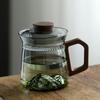 Walnut Handle Mountain View Heat-Resistant Glass Tea Infuser Cup with Crescent Filter