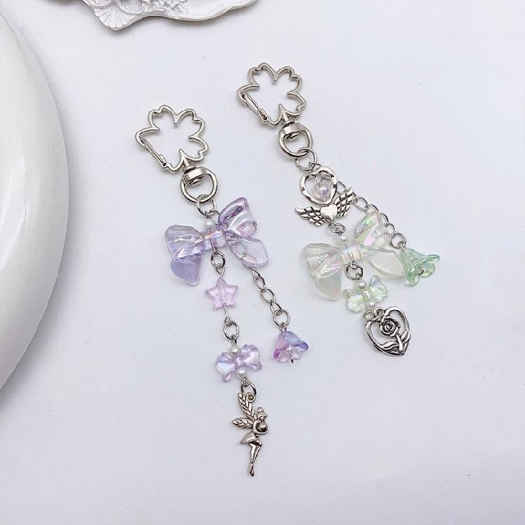 Elegant Beaded Keychain Phone Charm Bow Star Heart Moon Flower Keyring Pendant