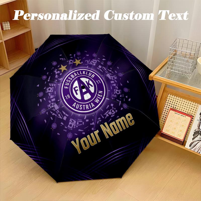 8 Rib Auto Folding Umbrella Austria Wien FC Print Custom Name Text Portable Rain Gear