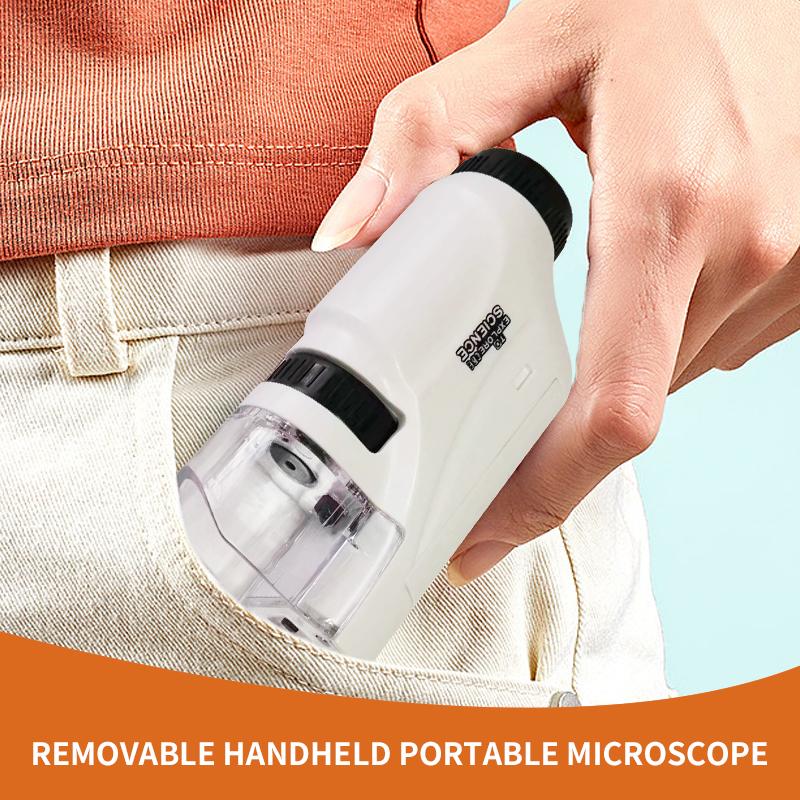 Mini Pocket Microscope Kit 60 To120x Portable Laboratory Microscope with LED Light for Kids Science Experiment Utensils