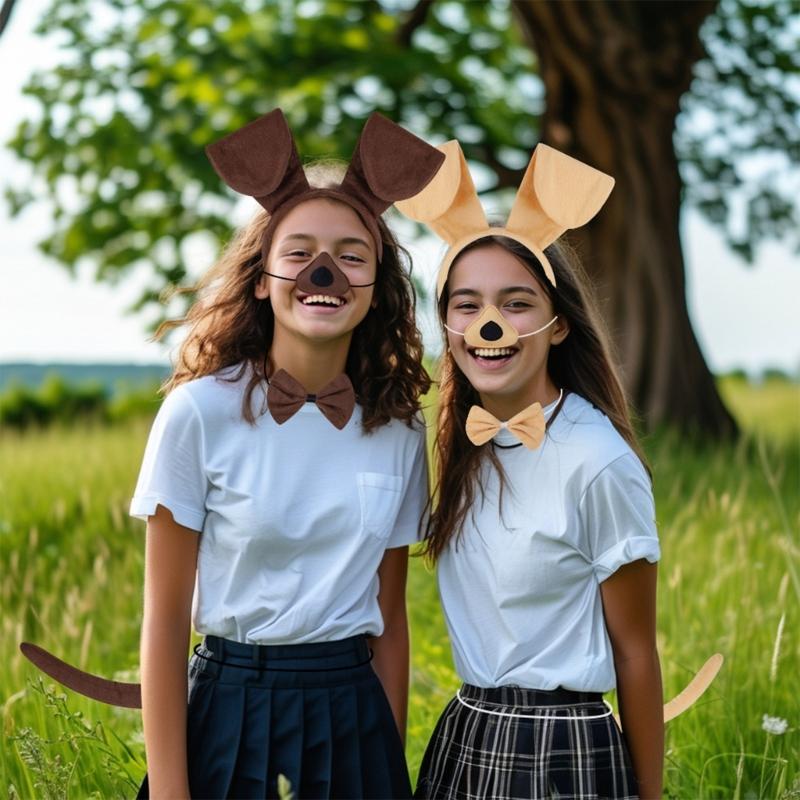 Halloween Dog Costume Accessories include Dog Ear Headband Dog Tail Nose Bowtie Skirt Gloves for Women Girl Cosplay