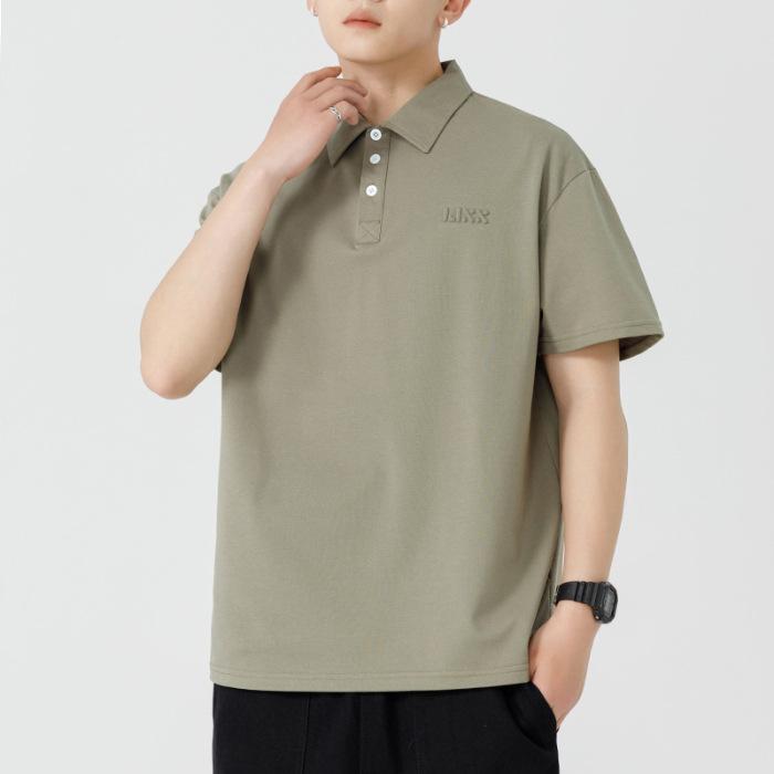 Polo Top Short-sleeved Mens Summer Latest American Heavy Steel Stamped Lapel T-shirt Top for Men