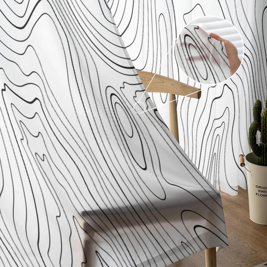 Simple Lines And Abstract Mountains Tulle Curtains For Living Room Bedroom Voile Sheer Curtain Window Home Decor Drapes