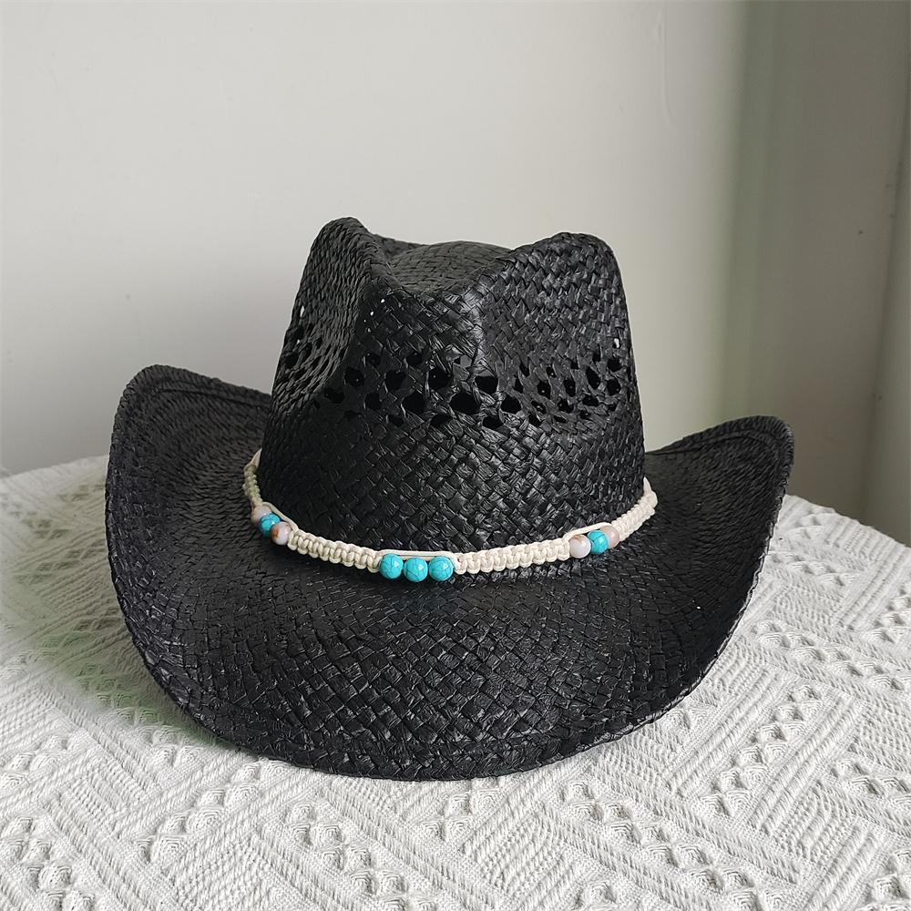 Summer Men's Women's Vintage Western Cowboy Hat Handmade Straw Weaving Beach Sun Hat Gentleman Lady Cowgirl Jazz Hat Bohemian