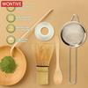 1/6 Pcs Printing cats Matcha Whisk Set Practical Matcha Kit with Whisk Holder Matcha Whisk Sifter Tea Scoop and Tea Spoon