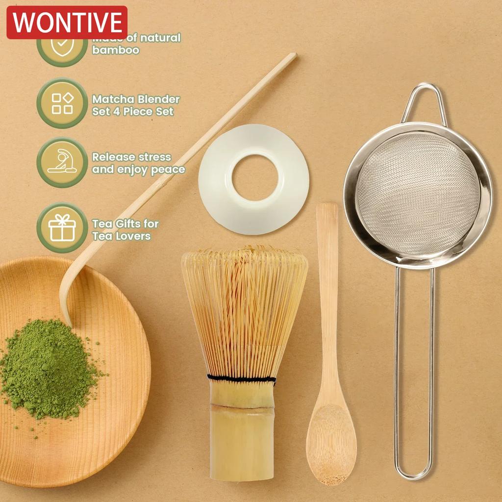1/6 Pcs Printing cats Matcha Whisk Set Practical Matcha Kit with Whisk Holder Matcha Whisk Sifter Tea Scoop and Tea Spoon