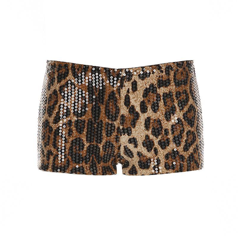 

Darlingaga American Sexy Leopard Print Print Sequin Shorts Women s Low Waist Sexy Disco Tight Leggings Fashion Brown XL