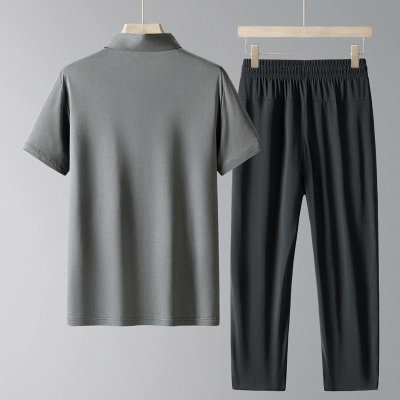 Middle Aged And Elderly Sports Suit Men's Casual Ice Silk Short Sleeved Men's Two-piece Set