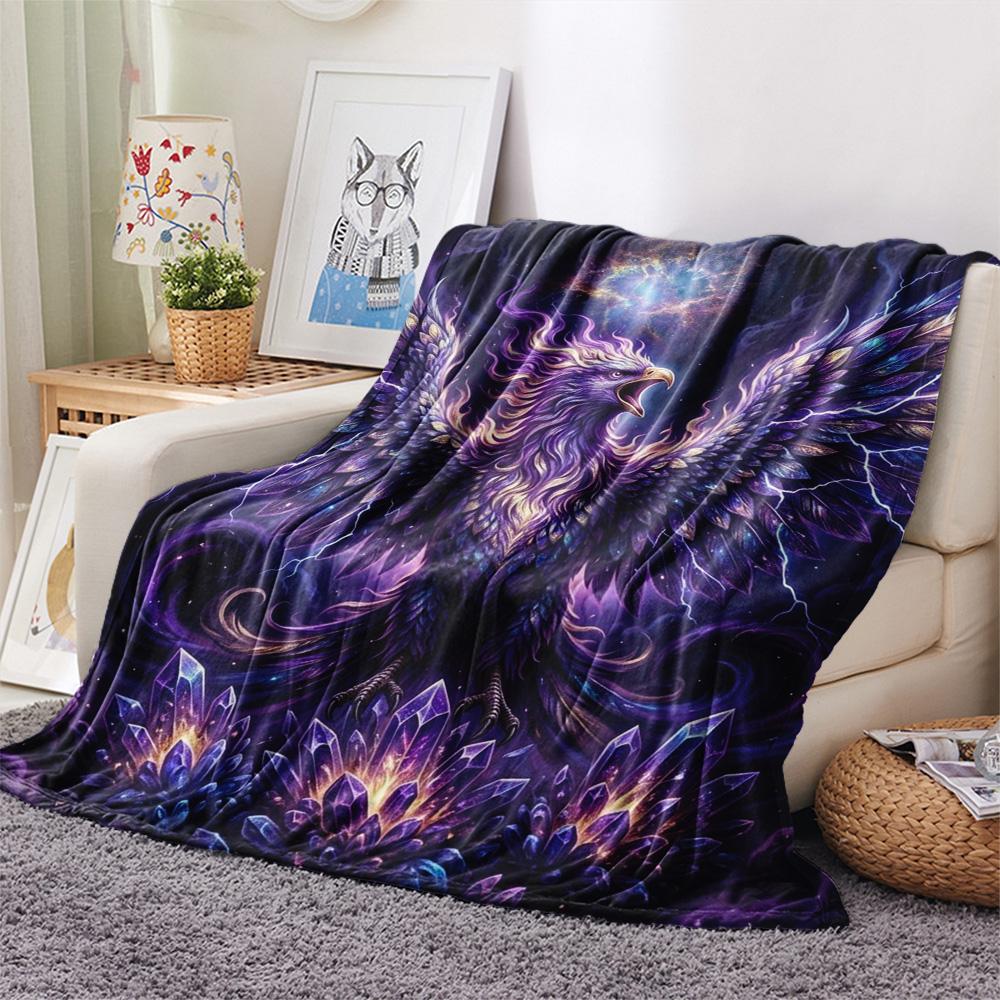 1Pc Phoenix Print Flannel Blanket, High Quality Comfortable for All Seasons, Home Decor, Warmth and Comfort, Perfect for Christmas Gifts