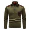 Winter Men Stand Collar Sweater Men Patchwork Knitwear Jumpers Slim Fit Brown Knitted Sweater Male Fleece Warm Pullover