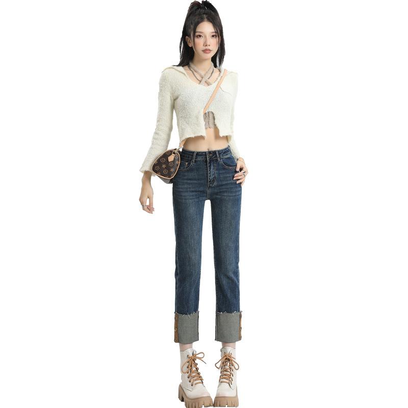 Autumn new elastic pipe pants sweet cool style women's baguette pants small straight pants two colors blue nine-point pants