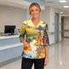 Women's V-Neck Costume with Pockets Halloween Print Side Slit 3/4 Sleeve Top for Cosplay Party