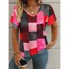 2026 New Fashion Women's Casual Versatile Square Pattern Short Sleeve V-Neck T-Shirt