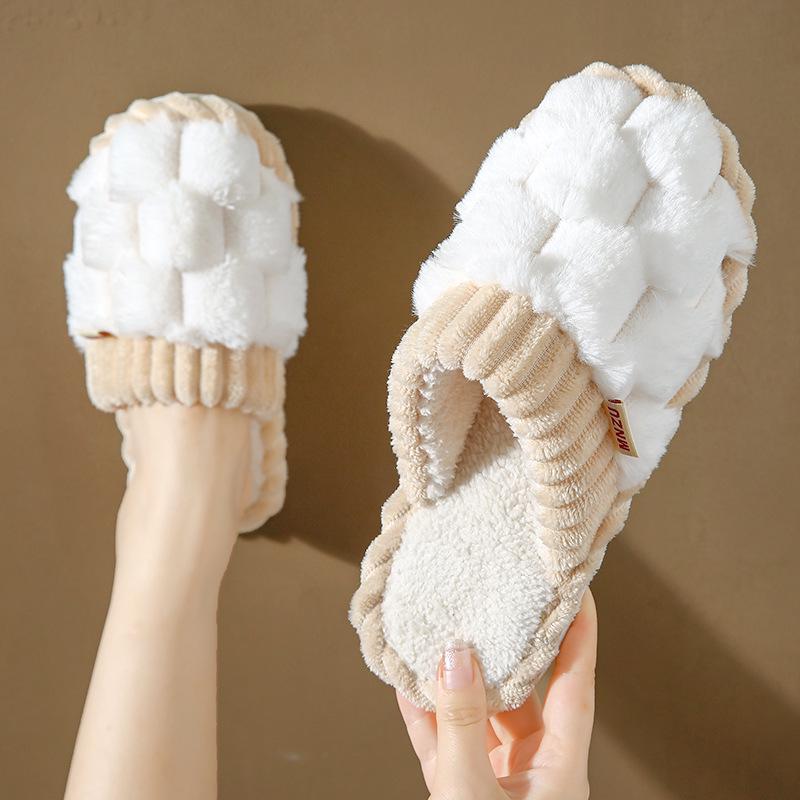 

Плюшеві бавовняні нековзкі тапочки для чоловіків і жінок - теплі, товсті підошви, ідеальні для використання вдома восени та взимку 38-39 (fits size 37-38) білий