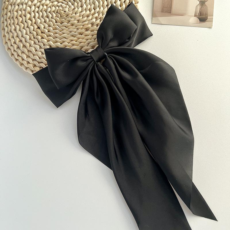 Large Bow Solid Satin Long Ribbon Bow Accessory Sweet Hair Clip Spring Clip