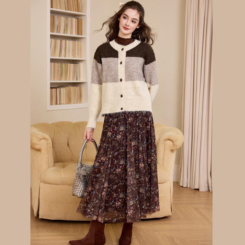 Bailuyu Women's Color-block Knit Cardigan