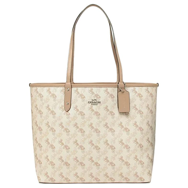 Coach City Reversible Tote Bag Women Tote Beige Brown 91107-SVQB9