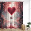 Vintage Paris Tower Shower Curtains Pink Butterfly Balloon Love Heart Floral Valentine'S Day Bathroom Curtain Decor With Hooks