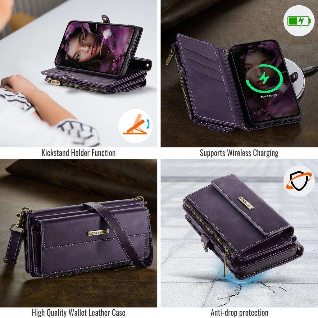 For iPhone XR 6.1 inch Case CASEME C39 RFID Blocking Zipper Wallet Stand Leather Cover with Strap
