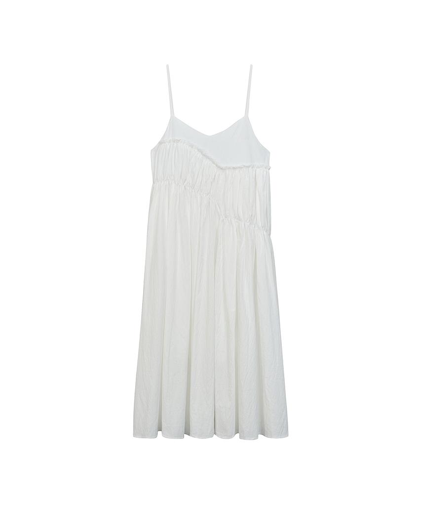 Canvas Smurf Diagonal Shirred Sleeveless Long Dress (3 Colors)