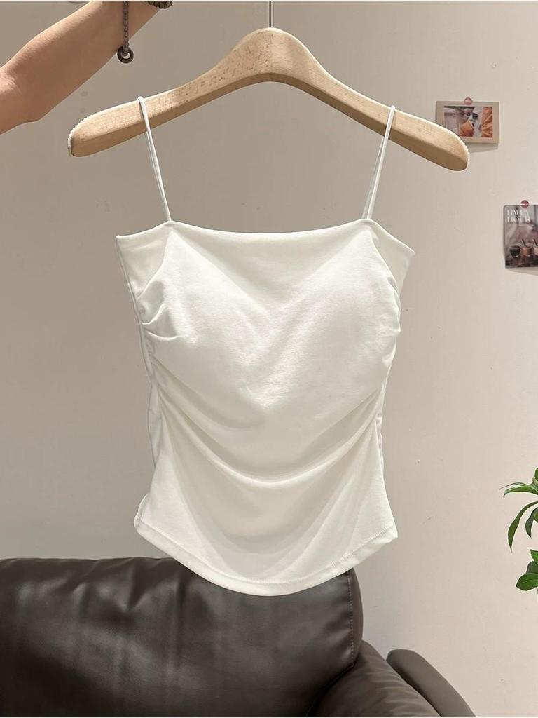 2026 Spring Korean Style Backless Slim Bandeau Top with Padded Ruffles for Women