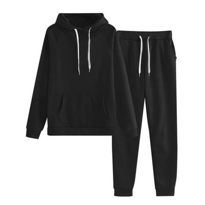 2 Pcs/Set Women Hoodie Pants Suit Solid Color Plush Long Sleeves Thick Top