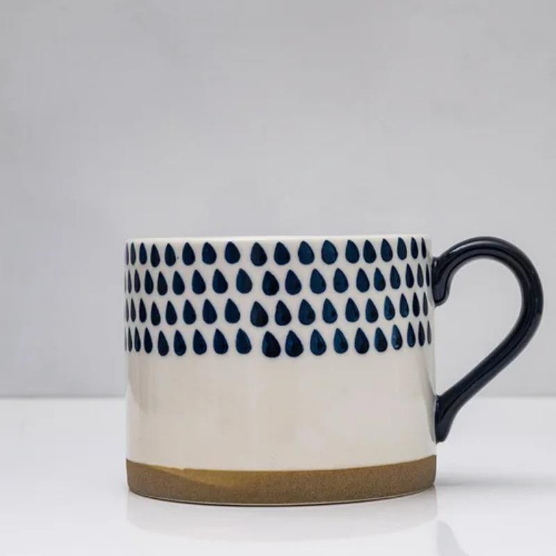 Japanese Ceramic Pattern Coffee Cup with Spoon 450ml Large Capacity Mug Simple Home Office Breakfast Milk Mug Pull Flower Latte