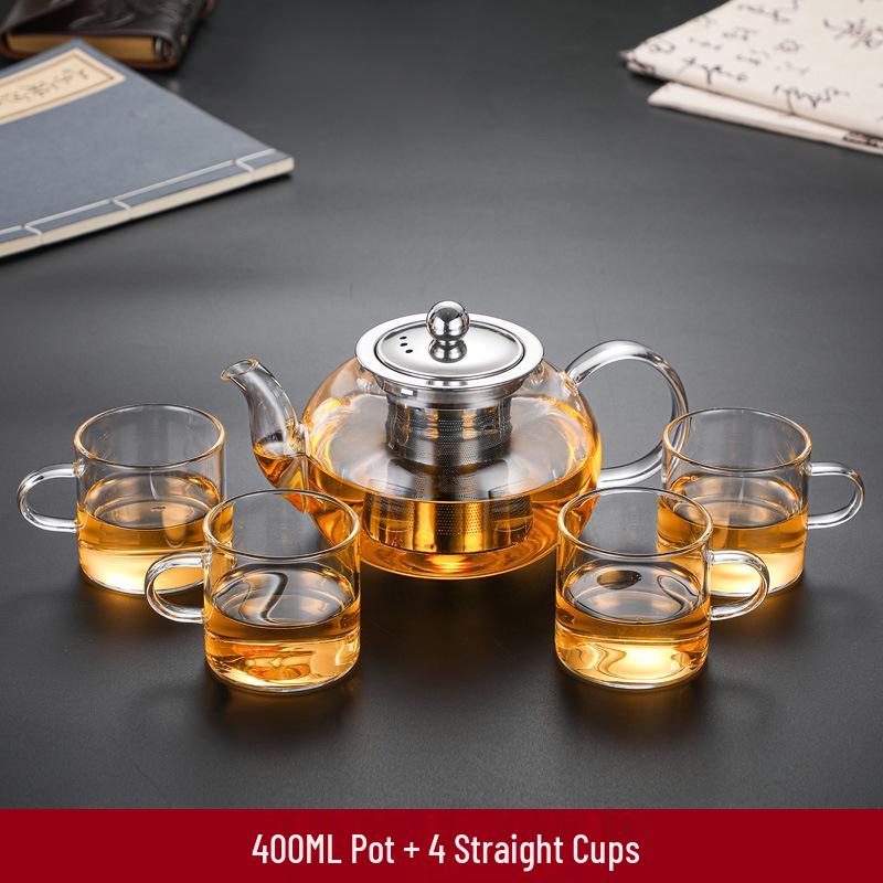 High-Temperature Resistant Glass Fiber Leak-Proof Tea Set: Thickened Borosilicate Glass Gongfu Teapot & Cups