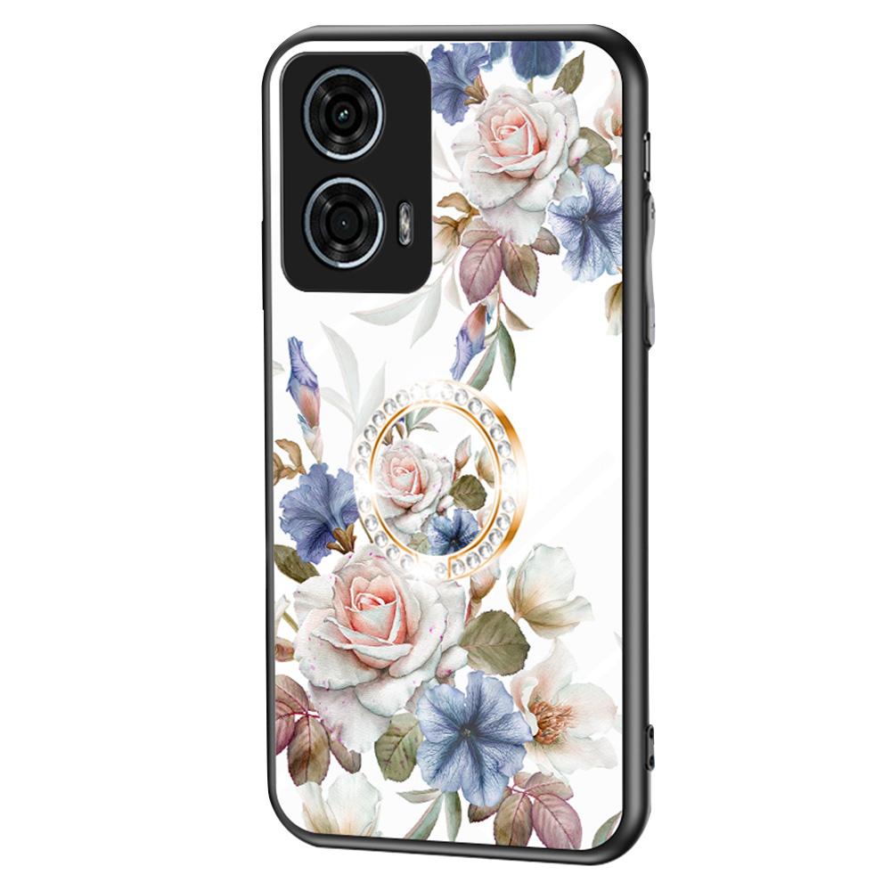 

For Motorola Moto G24 Power Case Pattern Print Tempered Glass Phone Cover with Kickstand White Flower Bush