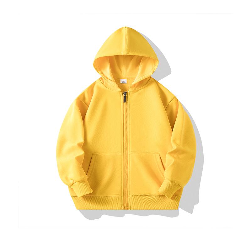 Autumn Children's Terry Cloth Zip-Up Hoodie with Pocket - Solid Color Korean Style Parent-Child Jacket