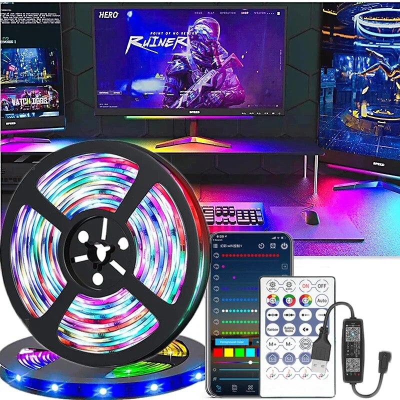 

Светодиодная лента RGB 5050/RGBIC WiFi, гибкая диодная лента WS2812B, неоновая подсветка с Bluetooth, украшение игровой комнаты, 20М