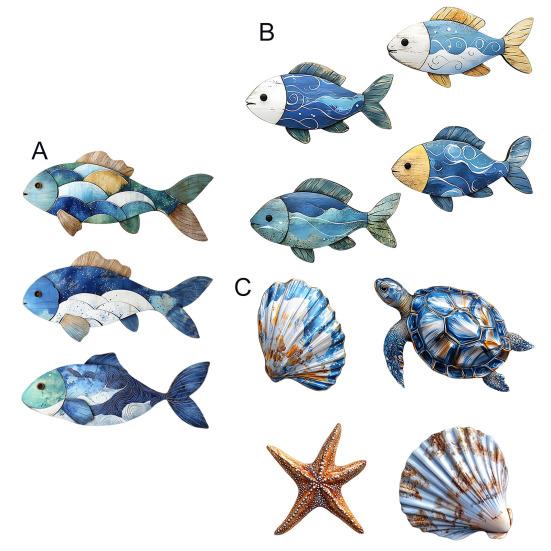 3/4Pcs/Set Wooden Fish Wall Decoration Farmhouse Rustic Nautical Turtle Shell