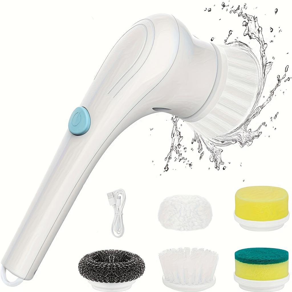 Electric Spin Scrubber,Cordless Motorized Cleaning Brush and Five Interchangeable Brush Heads,Handheld Power Shower Scrubber
