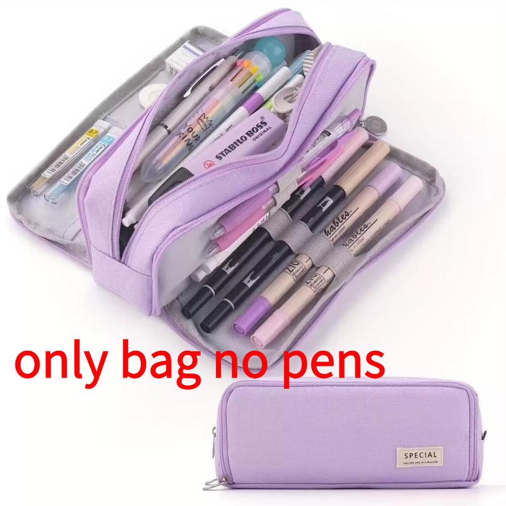 Double Open Student Pencil Bag Dirt Resistant Solid Color Large Capacity Multi Function Storage Bag Simple Travel Bag For Girl