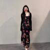 Pure Desire Spice Girl Print Suspender Skirt Set Women's Summer Outer with Sunscreen Cardigan Design Feeling Waist Floral Long Skirt
