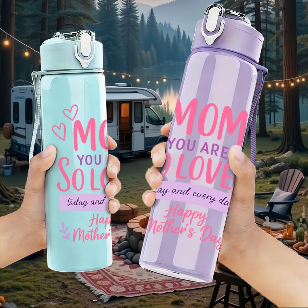 1PC Mom You Are So Loved Text Pattern 750ml Color Plastic Sports Water Bottle Leakproof Flip Straw Lid Suitable for Sports Office Home Use