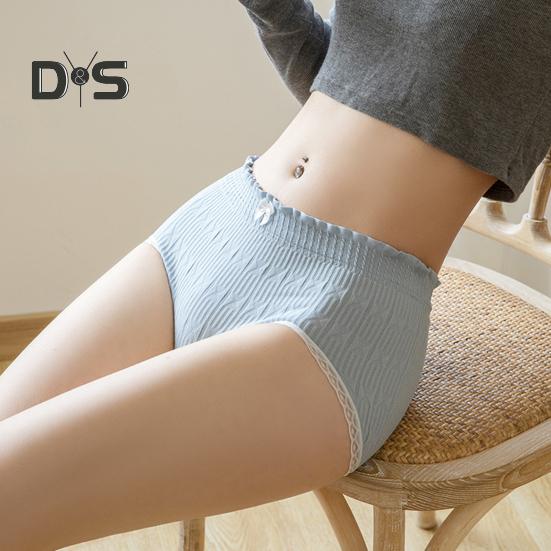 Women Briefs Mid Waist Seamless Lace Bow Decor Solid Color Soft Breathable Elastic Thin Anti septic Moisture wicking Lady Underpants Female Underwear