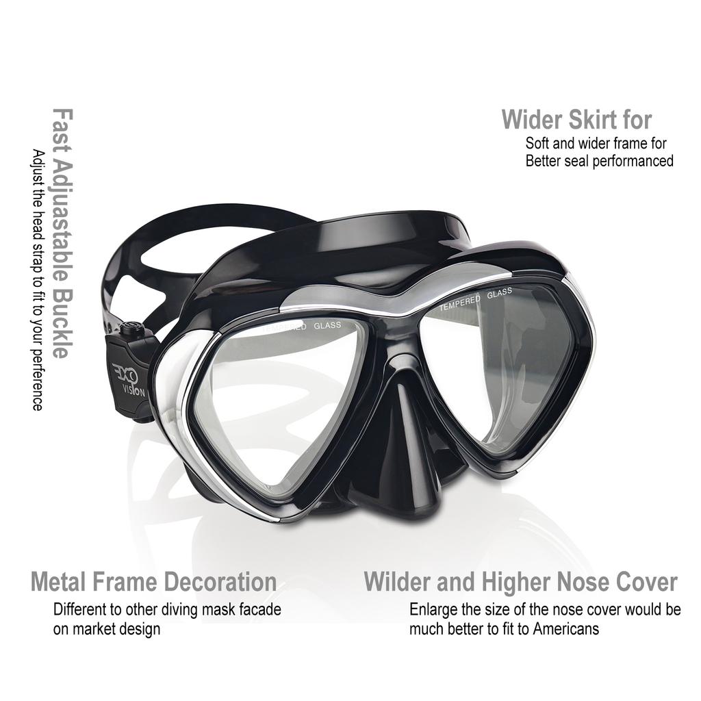 EXP VISION-Dykmask för vuxna, Anti-im Dykmask, Anti-läck Härdat glas, Simglasögon med Nässkydd, Snorkling