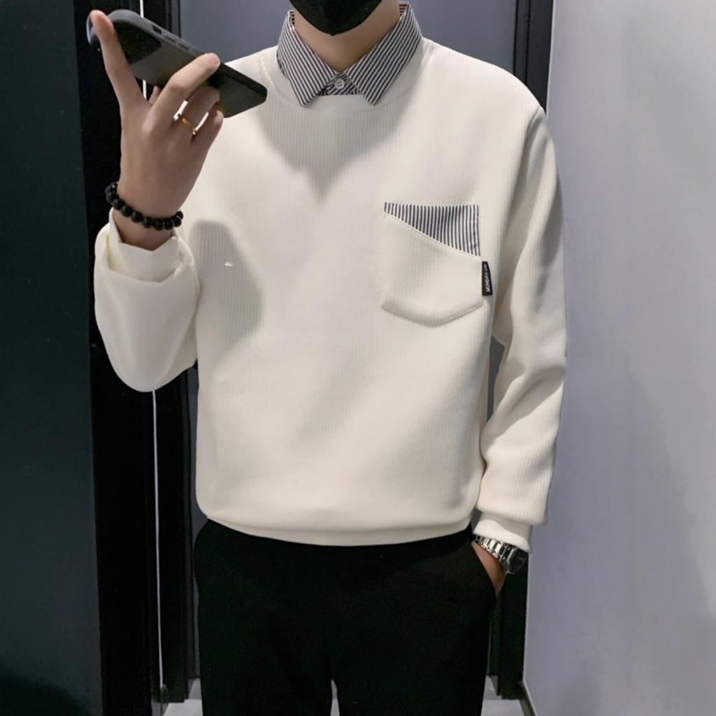 Splicing Lapel Sweater Trendy Brand Men's Autumn Korean Wear Men's Inner Casual Top