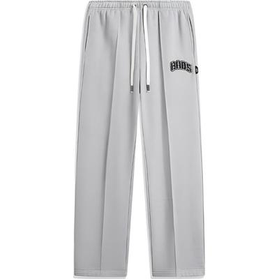 Badfive Letter Straight Leg Drawstring Fleece Mid Waist Loose Knit Sports Pants Men Bottoms Gray Mixed-Gray AKLU521-4