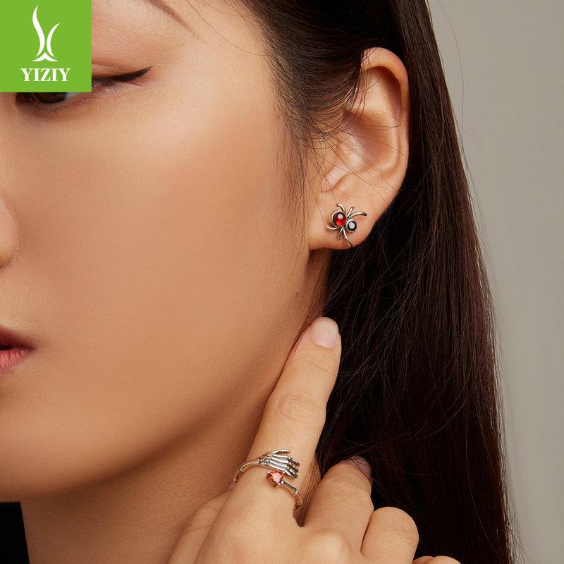 Set Cercei Inel Craniu Halloween, Vânt Întunecat Argint 925 Dragoste Lună Bijuterii