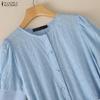 ZANZEA Summer Women Short Sleeve Front Lace Splicing Casual Long Maix Dress
