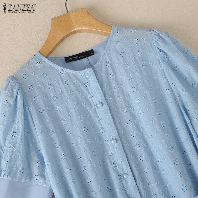 ZANZEA Summer Women Short Sleeve Front Lace Splicing Casual Long Maix Dress