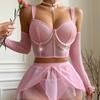 Sexy Underwear Ultra-thin Pure Desire Cute Girl with Gloves Mesh Skirt Sex Underwear Five-piece Set
