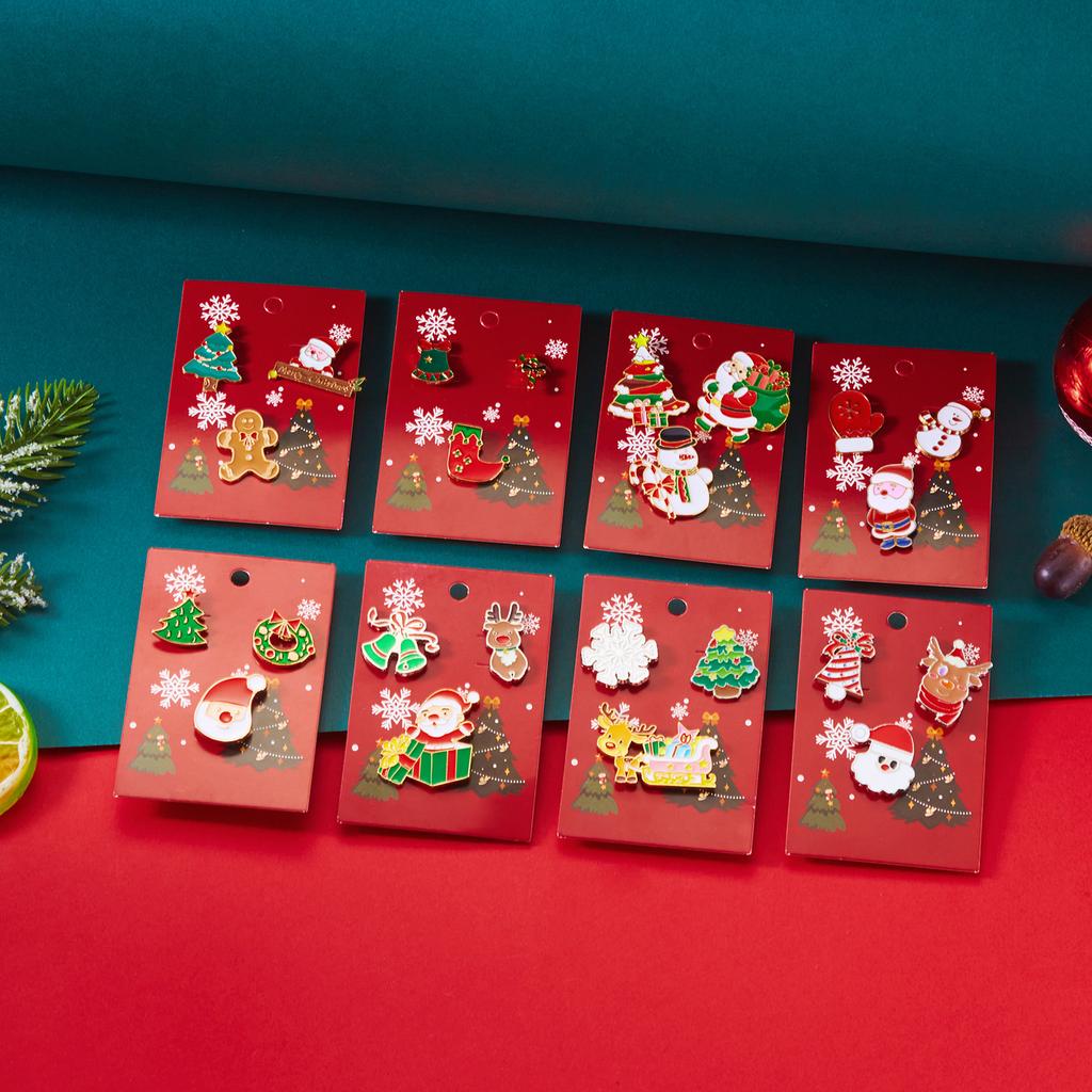 Merry Christmas Tree Deer Snowman Enamel Brooch Set for Women Men Fashion Xmas Party Festive Holiday Jewelry New Year's Gift