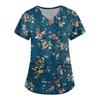 Plus SizePrinted Scrub Working Uniform Tops For Women's Cross V-Neck Print Short Sleeve Fun T-Shirts Workwear Tee With Pockets