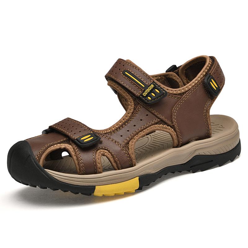 Summer Men's Sandals Handmade Genuine Leather Men's Shoes Mens Outdoor Anti Slip Beach Sandals Fashionable Men's Sports Shoes