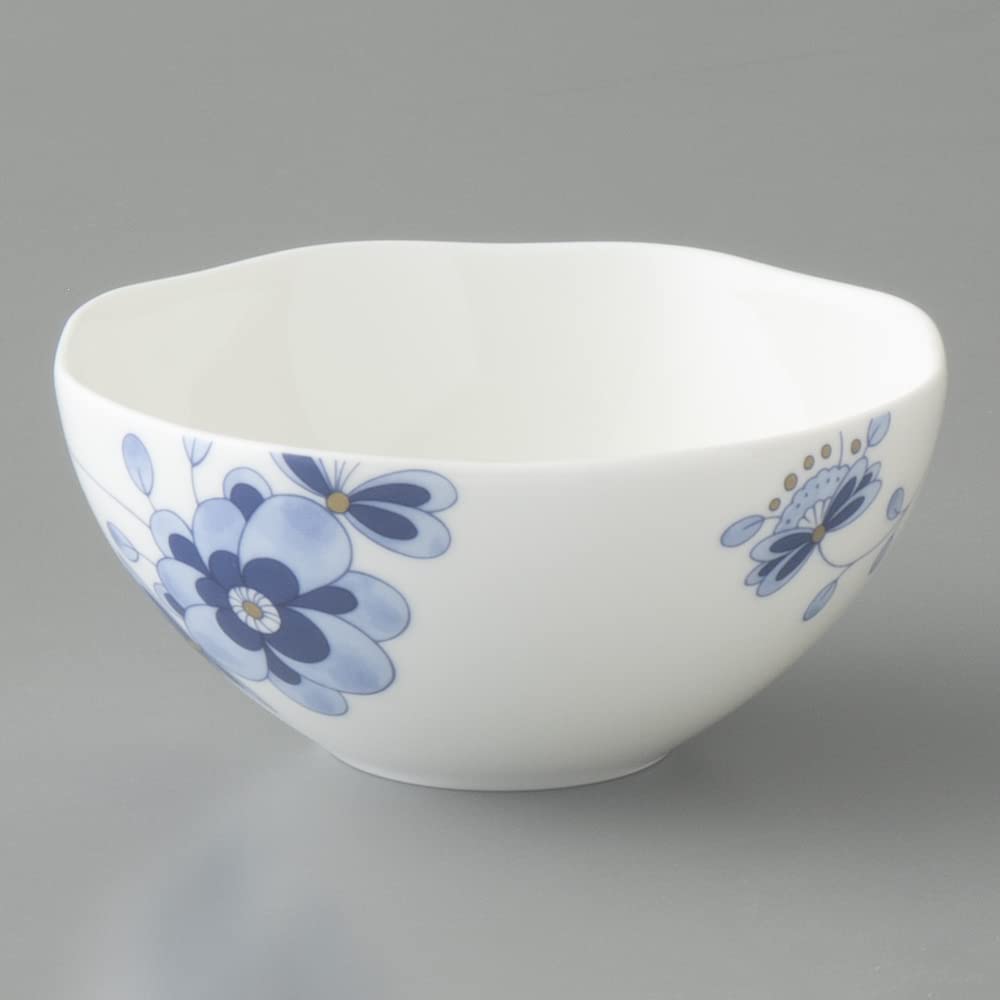 NARUMI Milano Duo Bowl and Plate Plum Blossom Chintz Wedding Microwave and Dishwasher Gift Set, 11cm, Blue, Design, Texture, Gift, Safe, Boxed,