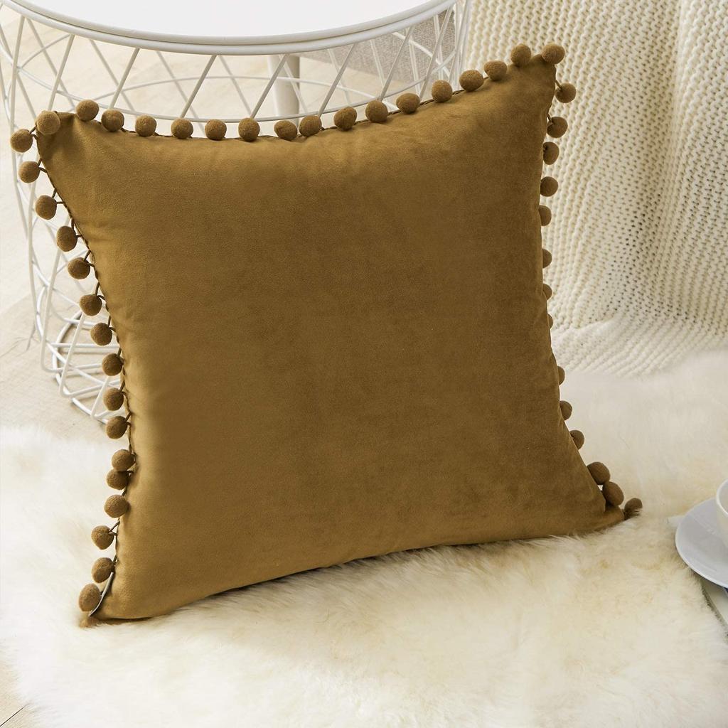 Pompom Velvet Cushion Cover Decorative Throw Cushion Covers Home Decor for Sofa Bedroom Pillowcase Pink Beige Pillow