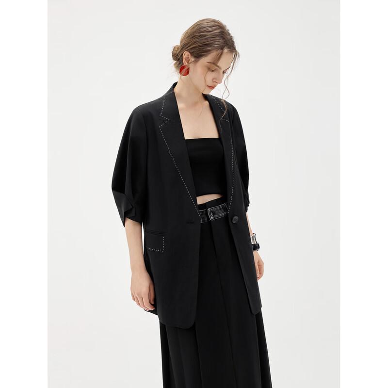 ELLE Color-Block Loose-Fit Linen Blend Blazer